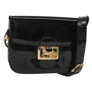 Authentic CELINE Horse Carriage Shoulder Bag Patent leather Black Gold